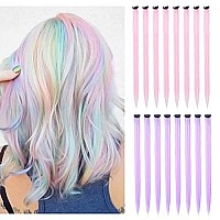 16Pcs Kids Purple Color Clip In Hair Extensions 20Inch Colored Party Clip On In Hairpieces Ombre Purple Synthetic Colorful Straight Multi-Colors Hair Streak For Girls(Light Pinklight Purple)