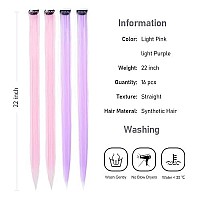 16Pcs Kids Purple Color Clip In Hair Extensions 20Inch Colored Party Clip On In Hairpieces Ombre Purple Synthetic Colorful Straight Multi-Colors Hair Streak For Girls(Light Pinklight Purple)