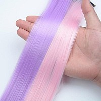 16Pcs Kids Purple Color Clip In Hair Extensions 20Inch Colored Party Clip On In Hairpieces Ombre Purple Synthetic Colorful Straight Multi-Colors Hair Streak For Girls(Light Pinklight Purple)