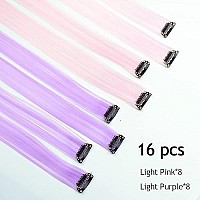 16Pcs Kids Purple Color Clip In Hair Extensions 20Inch Colored Party Clip On In Hairpieces Ombre Purple Synthetic Colorful Straight Multi-Colors Hair Streak For Girls(Light Pinklight Purple)