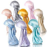 Leaduway 8Pcs Silky Durags, Silk Durag For Men Women, Satin Doo Rag For 360 Waves, Durags Pack With Extra Long Tail And Wide Straps