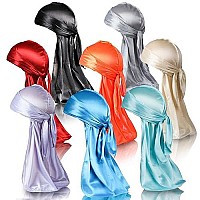 Leaduway 8Pcs Silky Durags, Silk Durag For Men Women, Satin Doo Rag For 360 Waves, Durags Pack With Extra Long Tail And Wide Straps