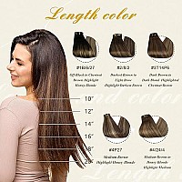 Full Shine 14 Inch Brown Human Hair Clip In Extensions Dark Brown To Dark Blonde Highlight Chestnut Brown Human Hair Extension Clip Ins Invisble Clip In Hair Extension Soft Straight Hair 120G 7 Pcs