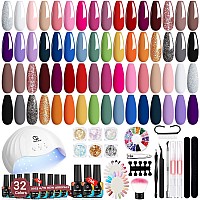 Mefa Gel Nail Polish Kit With U V Light - 32 Colors All Seasons Popular Gel Polish Set With Base And Matte/Glossy Top Coat Nail Art Manicure Starter Essential Tools Salon Home Christmas Gifts 56 Pcs