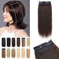 S-Noilite Clip In Hair Extensions For Short Hair 100% Real Human Hair 1Pcs 2 Clips Clip In Hairpieces For Women With Thinning Hair Add Hair Volume 15G 10Inch-Dark Brown