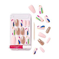 Gold Finger Gel Glam Design Nail Press On Nails, Gel Nail Kit, Polish Free Manicure Long Length