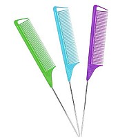 Rat Tail Combs Parting Comb: 3Pcs Rat Tail Comb Set, Long Steel Pin Rat Tail Teasing Comb, Hair Combs For Salon Hair Stylist, Tail Combs Metal ,Parting Combs For Women(Purplegreenblue)