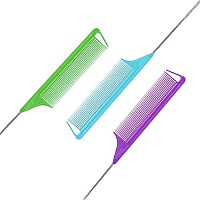 Rat Tail Combs Parting Comb: 3Pcs Rat Tail Comb Set, Long Steel Pin Rat Tail Teasing Comb, Hair Combs For Salon Hair Stylist, Tail Combs Metal ,Parting Combs For Women(Purplegreenblue)