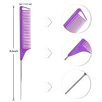 Rat Tail Combs Parting Comb: 3Pcs Rat Tail Comb Set, Long Steel Pin Rat Tail Teasing Comb, Hair Combs For Salon Hair Stylist, Tail Combs Metal ,Parting Combs For Women(Purplegreenblue)