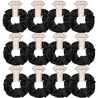 Satin Bridesmaid Scrunchies 12 Pack Proposal Gifts Elastics Hair Ties Scrunchies Bachelorette Party Favors Satin Bridesmaid Gift For Bridal Wedding Parties (Dark Black)