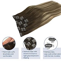 Goo Goo 120G Hair Extensions Human Hair, Walnut Brown To Ash Brown And Bleach Blonde Remy Clip In Human Hair Extensions Natural Hair Straight 7Pcs 22 Inch