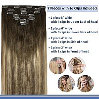 Goo Goo 120G Hair Extensions Human Hair, Walnut Brown To Ash Brown And Bleach Blonde Remy Clip In Human Hair Extensions Natural Hair Straight 7Pcs 22 Inch