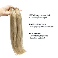 Goo Goo Clip In Hair Extensions, Dark Blonde Highlighted Bleach Blonde Human Hair Extensions 120G 7Pcs 16 Inch Straight Real Natural Hair Extensions For Women