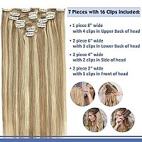 Goo Goo Clip In Hair Extensions, Dark Blonde Highlighted Bleach Blonde Human Hair Extensions 120G 7Pcs 16 Inch Straight Real Natural Hair Extensions For Women