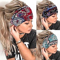 Aceorna Boho Headbands Wide Knot Hair Band Elastic Turban Head Band Stretch Leopard Twist Head Wraps Cloth Yoga Sweartband Fashion Hair Accessories For Women And Girls 3 Pcs (Set F)