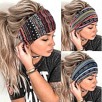 Aceorna Boho Headbands Wide Knot Hair Band Elastic Turban Head Band Stretch Leopard Twist Head Wraps Cloth Yoga Sweartband Fashion Hair Accessories For Women And Girls 3 Pcs (Set A)