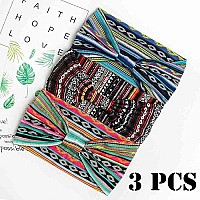 Aceorna Boho Headbands Wide Knot Hair Band Elastic Turban Head Band Stretch Leopard Twist Head Wraps Cloth Yoga Sweartband Fashion Hair Accessories For Women And Girls 3 Pcs (Set A)