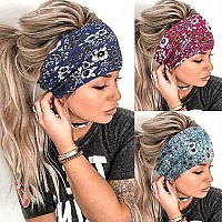 Aceorna Boho Headbands Wide Knot Hair Band Elastic Turban Head Band Stretch Leopard Twist Head Wraps Cloth Yoga Sweartband Fashion Hair Accessories For Women And Girls 3 Pcs (Set E)