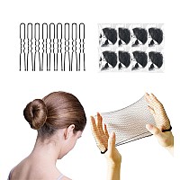 Invisible Hair Nets And U Shaped Hair Pins Set/Hair Bun Shaper Set With 50Pcs Elastic Edge Mesh Hair Nets And 10Pcs Positioning U Shaped Hair Pins For Women Hair Bun(Black)