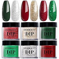 Dip Powder Set, Azurebeauty 6 Colors Glitter Red Green Nail Dipping Powder French Nail Art Gel Manicure Salon Diy At Home Christmase Gifts