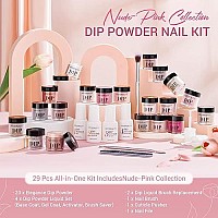 Azurebeauty 29 Pcs Dip Powder Nail Kit Starter, 20 Colors Clear Nude Pink Brown Glitter All Season Acrylic Dipping Powder System Essential Liquid Set With Topbase Coat Activator For French Nail Manicure Diy Salon Women Gift