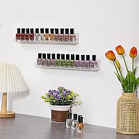 Cq Acrylic Nail Polish Rack Wall Mount Shelf,2 Pack Acrylic Nail Polish Organizer Display 24 Bottles,15 Acrylic Floating Wall Ledge Shelf Kids Bookshelf,Clear