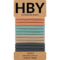 Hby Women'S Hair Ties For Thick Or Curly Hair. No Slip Seamless Ponytail Holders Sports Thick Hair Ties, Surf & Turf, 8Mm, 12 Pcs