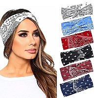 Marchqueen Retro Paisley Print Headbands For Women Knotted Boho Stretchy Headbands Head Wraps Yoga Sport Hair Bands For Girls 6Packs