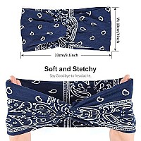 Marchqueen Retro Paisley Print Headbands For Women Knotted Boho Stretchy Headbands Head Wraps Yoga Sport Hair Bands For Girls 6Packs