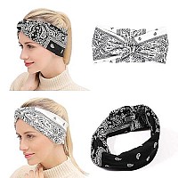 Marchqueen Retro Paisley Print Headbands For Women Knotted Boho Stretchy Headbands Head Wraps Yoga Sport Hair Bands For Girls 6Packs