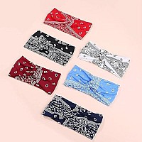 Marchqueen Retro Paisley Print Headbands For Women Knotted Boho Stretchy Headbands Head Wraps Yoga Sport Hair Bands For Girls 6Packs