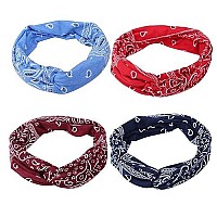 Marchqueen Retro Paisley Print Headbands For Women Knotted Boho Stretchy Headbands Head Wraps Yoga Sport Hair Bands For Girls 6Packs