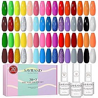 Saviland 33Pcs Gel Nail Polish Kit - 30 Colors Neon Soak Off Gel Nail Polish With Base And Top Gel Coat, Matte Top Gel Glitter Gel Polish Set For Nail Art Design For Home Diy, Gifts For Women