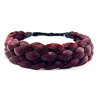 Toecwegr 5 Strands Synthetic Hair Braided Headband Hairpiece Classic Chunky Wide Plaited Braids Elasticmulti-Color Headband Ladies Beauty Headwear (Light Burgundy)