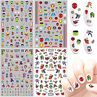 Dibests 4 Sheets Cute Nail Art Stickers Cartoon Nail Decals Diy Nail Art Supplies Kawaii Designer Nail Stickers For Boys Teens Girls Kids Party Favors Manicure Decoration Gifts