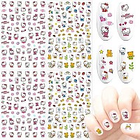 Dibests 4 Sheets Cute Cartoon Nail Art Stickers 3D Design Nail Decals Anime Cat Nail Stickers For Girls Kids Women Kawaii Manicure Decorations Nail Charms Accessories Nail Supplies (300+ Decals)