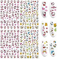 Dibests 4 Sheets Cute Cartoon Nail Art Stickers 3D Design Nail Decals Anime Cat Nail Stickers For Girls Kids Women Kawaii Manicure Decorations Nail Charms Accessories Nail Supplies (300+ Decals)