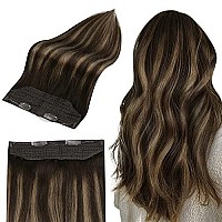 Full Shine Brown Wire Human Hair Extensions Balayage Ash Brown 282 Invisible Fish Line Hair Extensions Real Human Hair 90 Grams Remy Hairpiece Removable Clips In Wire Extensions 16 Inch