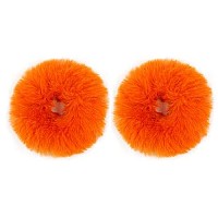 2Pcs Pack Furry Faux Rabbit Fur Hair Scrunchies Artificial Fur Hair Bobbles Elastic Hair Band Rope Wristband Ponytail Accessories (Orange)