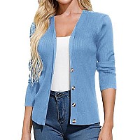 Womens Button Up Elastic Cardigans Lightweight Open Front Shrug Soft Light Blue M