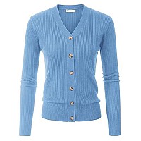 Womens Button Up Elastic Cardigans Lightweight Open Front Shrug Soft Light Blue M