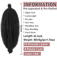 16 Inch Pre-Separated Springy Afro Twist Hair For Distressed Soft Locs 8 Packs Spring Twist Hair Natural Black Marley Twist Crochet Braiding Hair Hair Extension For Women(10 Strandspack,1B)