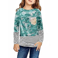 Dokotoo Girls Long Sleeve Sweatshirts Striped Leopard Camouflage Sweatshirt Sequin Pocket Pullover Shirts Tops For Teen Girls Green Size 12-13