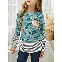 Dokotoo Girls Long Sleeve Sweatshirts Striped Leopard Camouflage Sweatshirt Sequin Pocket Pullover Shirts Tops For Teen Girls Green Size 12-13