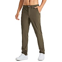 cRZ YOgA Mens Stretch golf Pants - 35 Slim Fit Stretch Waterproof Outdoor Thick golf Work Pant with Pockets Olive Yellow 32W x 35L