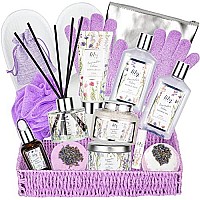 Lavender Spa gifts for Women, Bath and Body gift Set for Women, 17Pcs Relaxing Bath Spa gift Basket Set for Women Include Bubble Bath, Home Spa Kit, Spa gift Basket Set for Women gifts for Her christmas Birthday Holiday Mothers Day Fathers Day