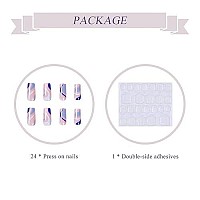 Babalal Blue Swirls Press On Nails Glossy Fake Nails Square Acrylic Nail Tips Medium Artificial Nails For Women And Girls