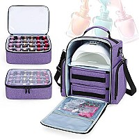 Bafaso Nail Polish Organizer Holds 48 Bottles (15Ml - 05 Floz) And A Nail Lamp, Large Nail Polish Case With 2 Removable Pouches And Multiple Storage Sections (Patented Design), Purple