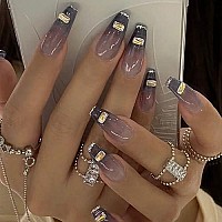 Babalal Rhinestone Fake Nails Glossy Press On False Nails Shiny Glitter French Nails Cool Glue On Nails For Women And Girls