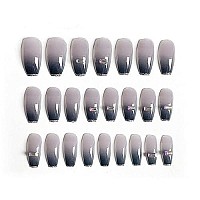 Babalal Rhinestone Fake Nails Glossy Press On False Nails Shiny Glitter French Nails Cool Glue On Nails For Women And Girls